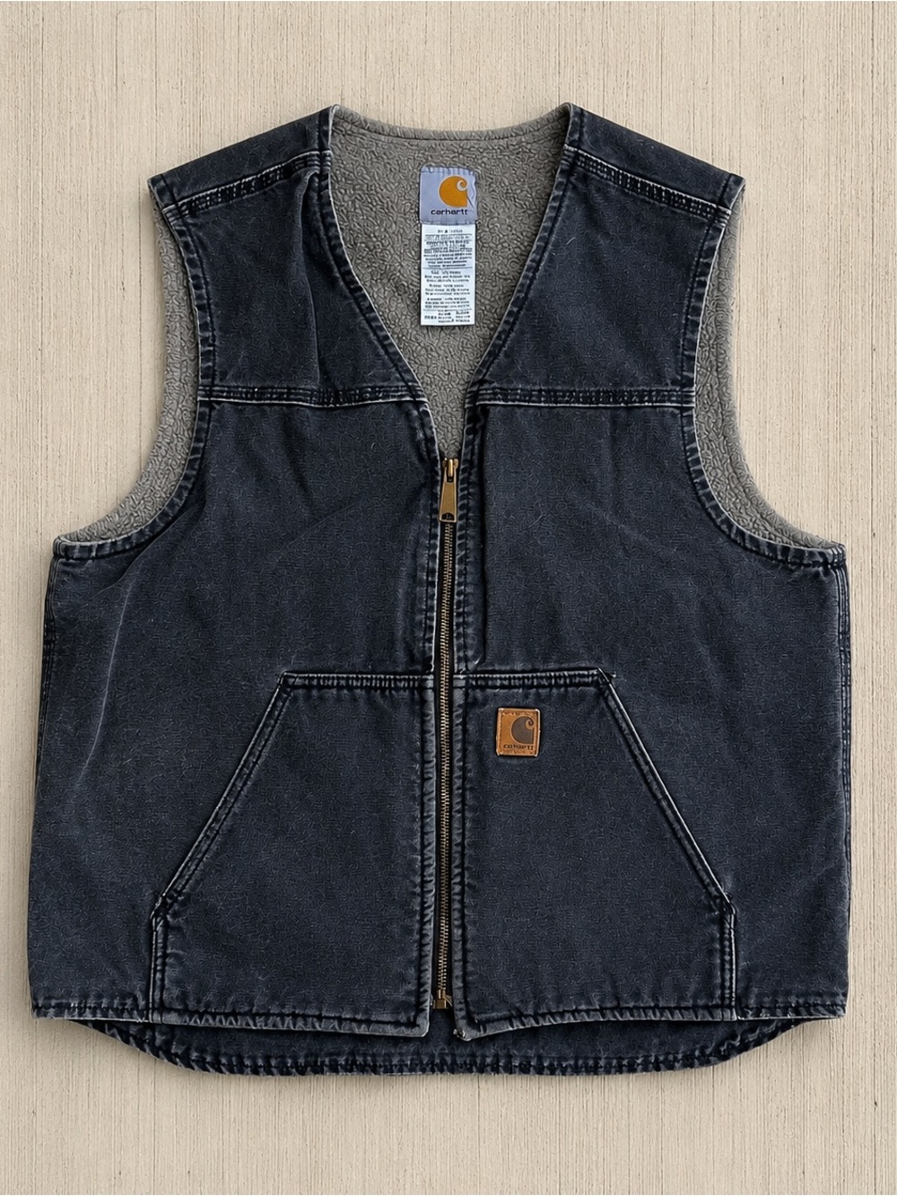 black Carhartt Sherpa-Lined Duck Canvas Work Vest size large